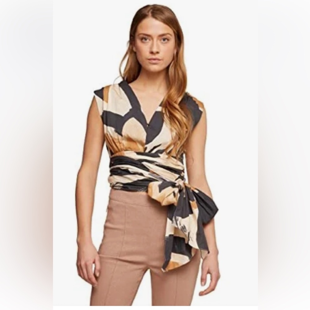 Motivi Chic Wrap Top with Abstract Print